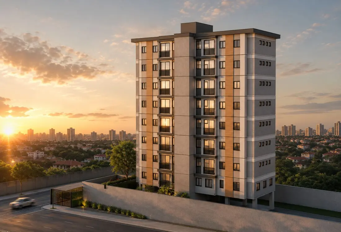 Liz Residencial com a cidade de Mogi das Cruzes ao fundo no pôr do sol